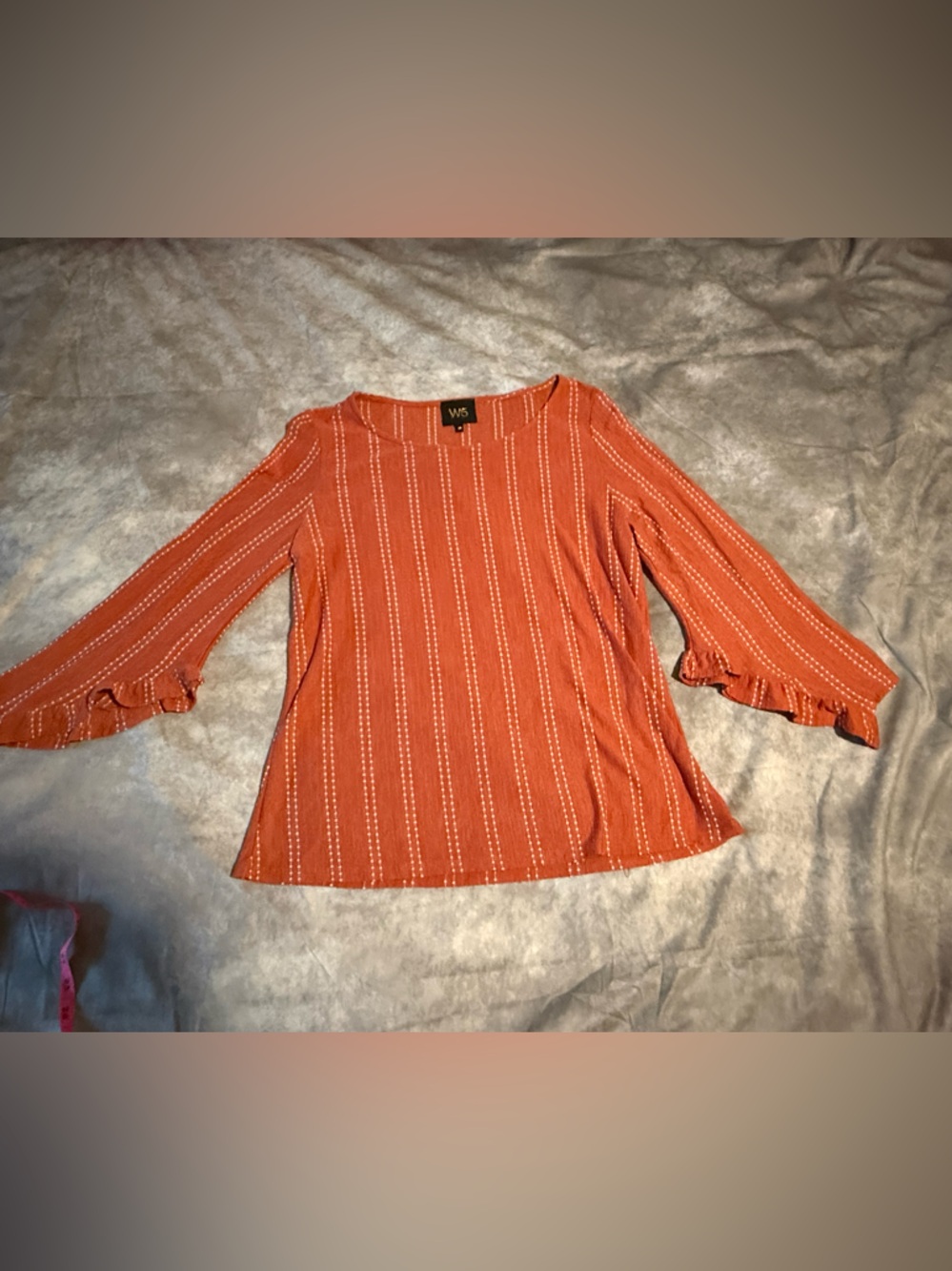 W5 Rust Knit Top with White Pinstripes
